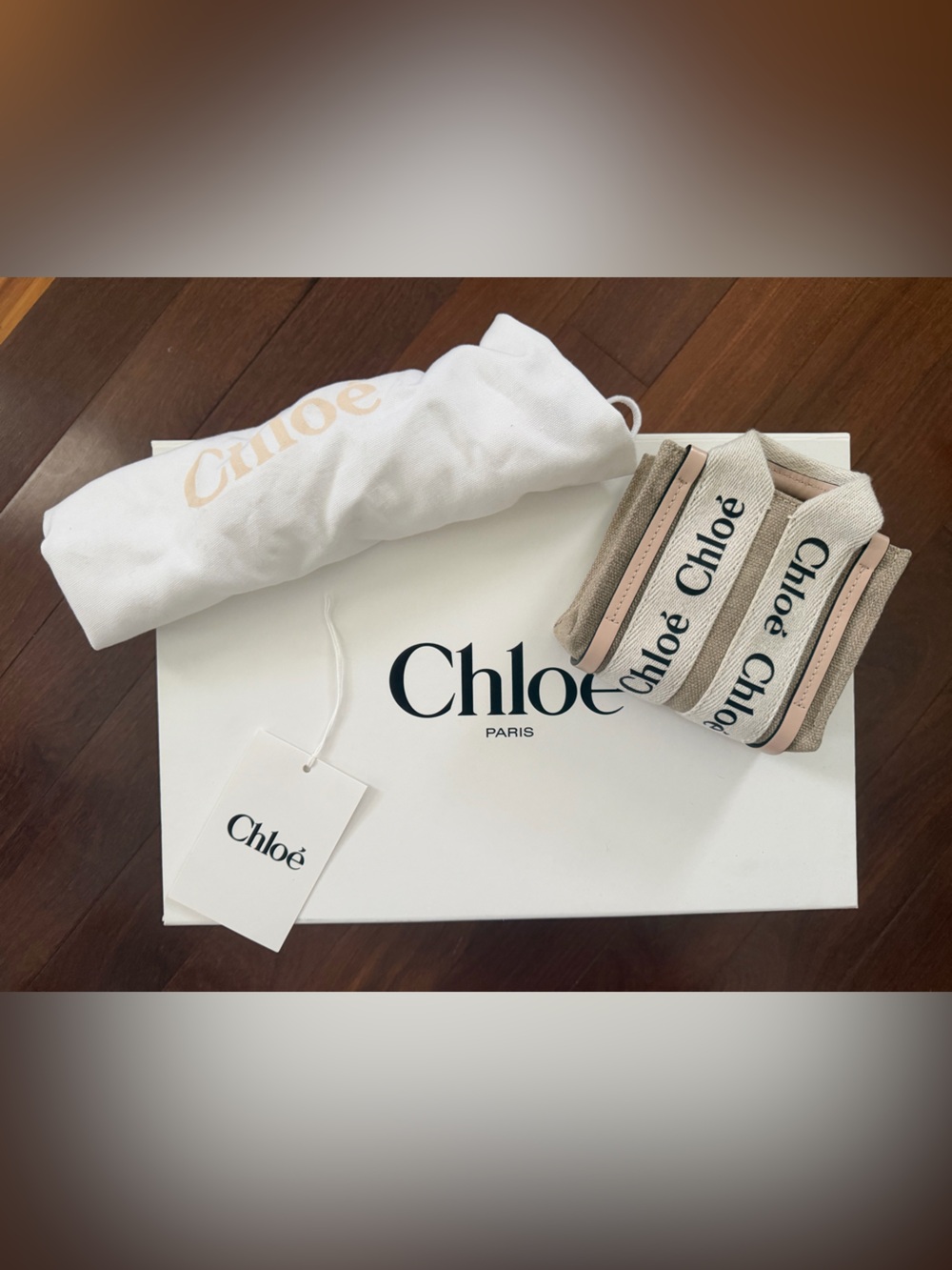 Chloé Woody Nano Tote Bag in Cream & Pink NWT